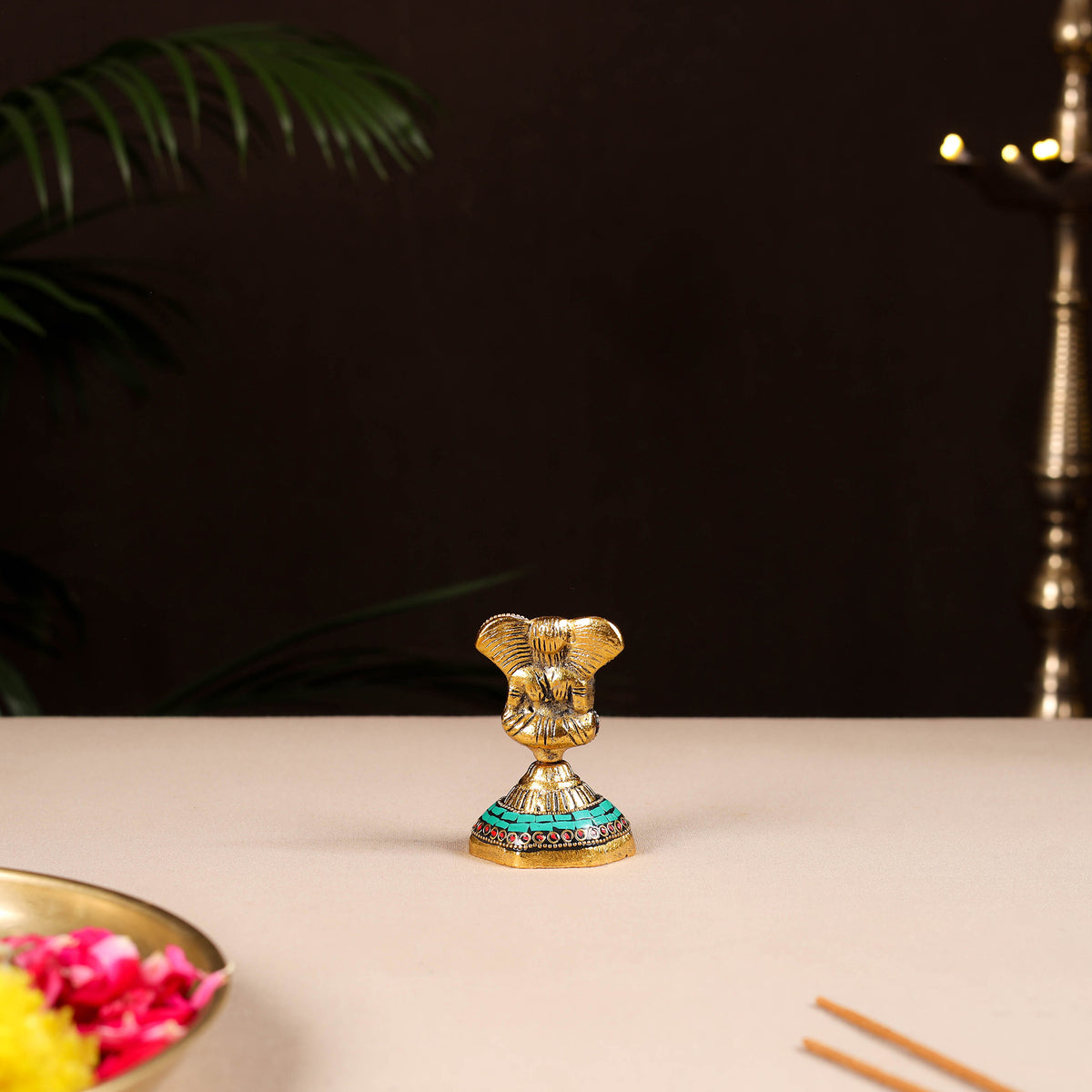 Tibetan ganesha stone work white metal incense stick holder