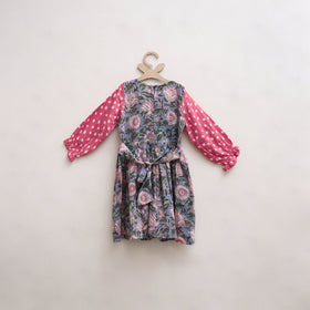 Pure Cotton Girls Frock Dress in Sanganeri Floral Print (3-4 Years) 08