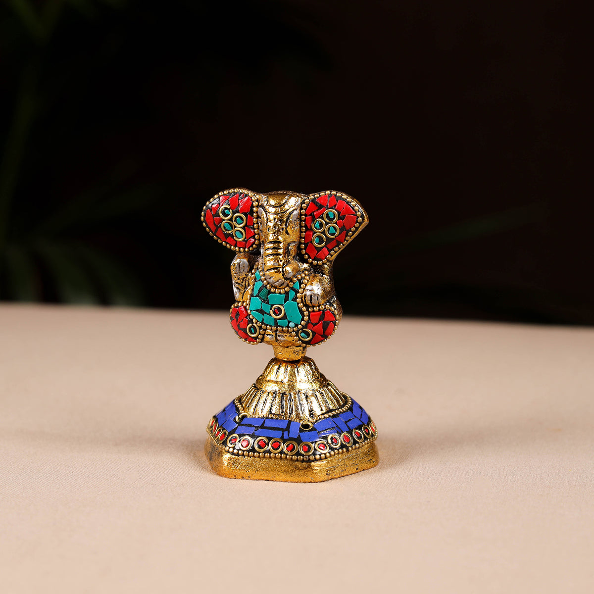 Tibetan Ganesha Stone Work White Metal Incense Stick Holder 32