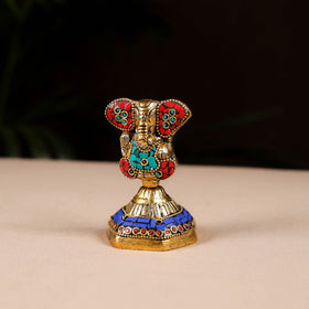 Tibetan Ganesha Stone Work White Metal Incense Stick Holder 32