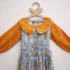 Pure Cotton Girls Frock Dress in Sanganeri Floral Print (3-4 Years) 09