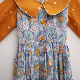 Pure Cotton Girls Frock Dress in Sanganeri Floral Print (3-4 Years) 09