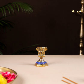 Tibetan Ganesha Stone Work White Metal Incense Stick Holder 32