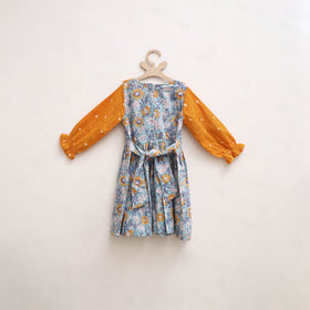 Pure Cotton Girls Frock Dress in Sanganeri Floral Print (3-4 Years) 09