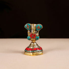 Tibetan Ganesha Stone Work White Metal Incense Stick Holder 33