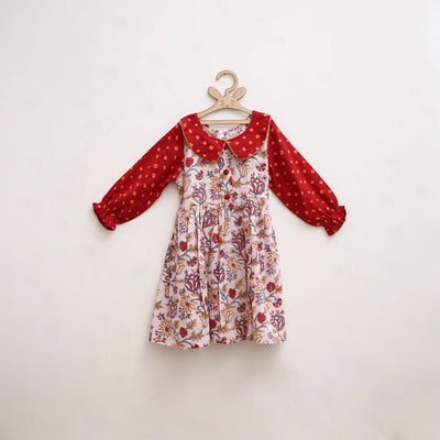 Pure Cotton Girls Frock Dress in Sanganeri Floral Print (3-4 Years) 10