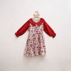 Pure Cotton Girls Frock Dress in Sanganeri Floral Print (3-4 Years) 10