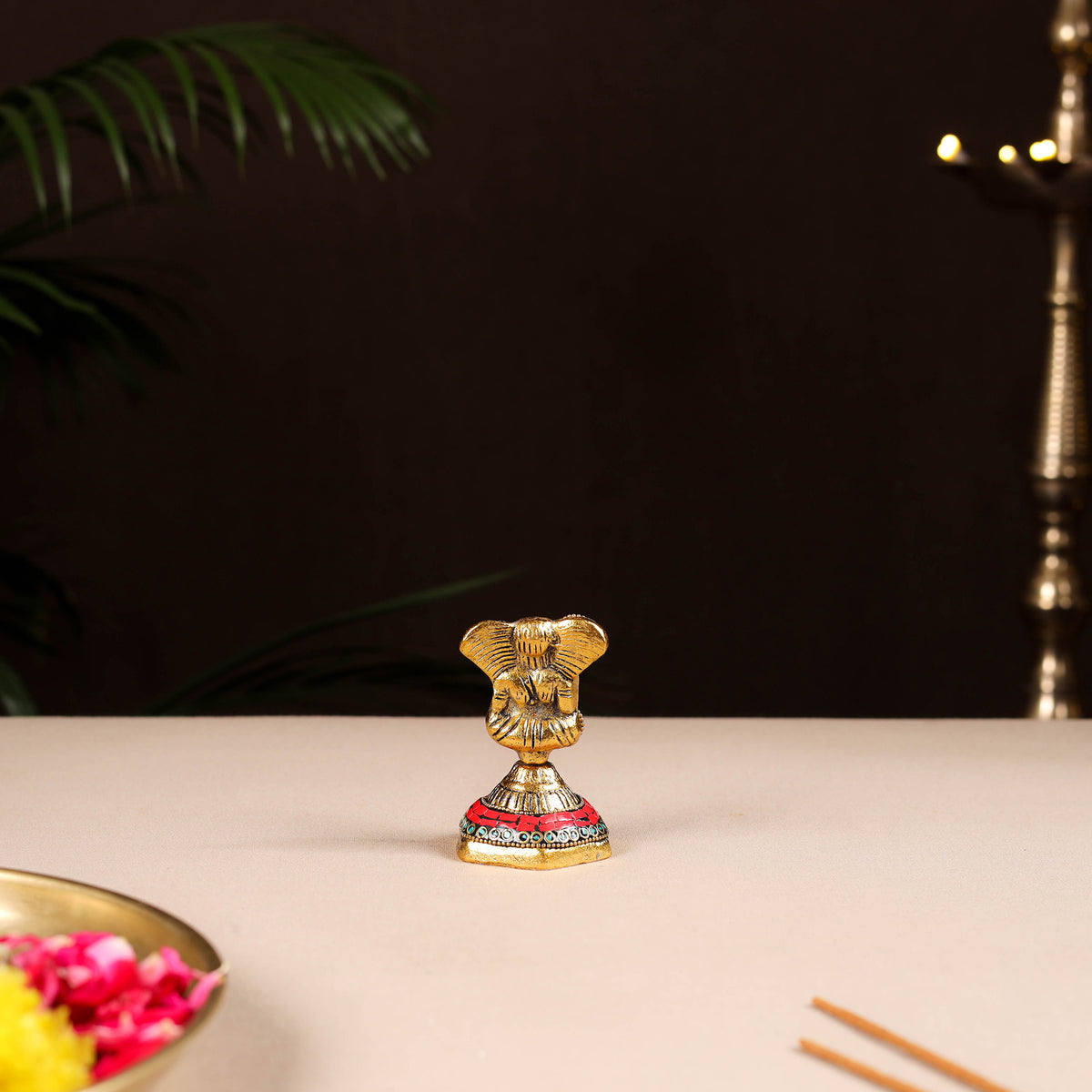 Tibetan Ganesha Stone Work White Metal Incense Stick Holder 33