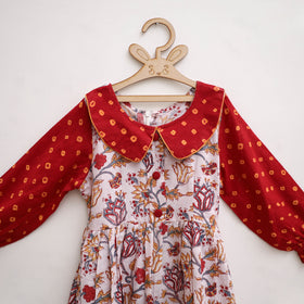 Pure Cotton Girls Frock Dress in Sanganeri Floral Print (3-4 Years) 10