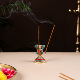 Tibetan Ganesha Stone Work White Metal Incense Stick Holder 33