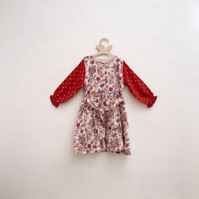 Pure Cotton Girls Frock Dress in Sanganeri Floral Print (3-4 Years) 10