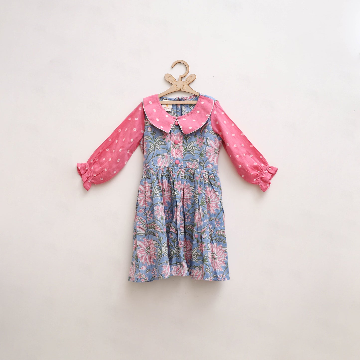 Pure Cotton Girls Frock Dress in Sanganeri Floral Print (3-4 Years) 11
