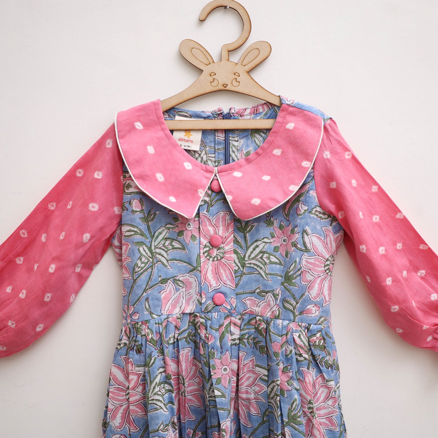 Pure Cotton Girls Frock Dress in Sanganeri Floral Print (3-4 Years) 11