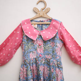 Pure Cotton Girls Frock Dress in Sanganeri Floral Print (3-4 Years) 11