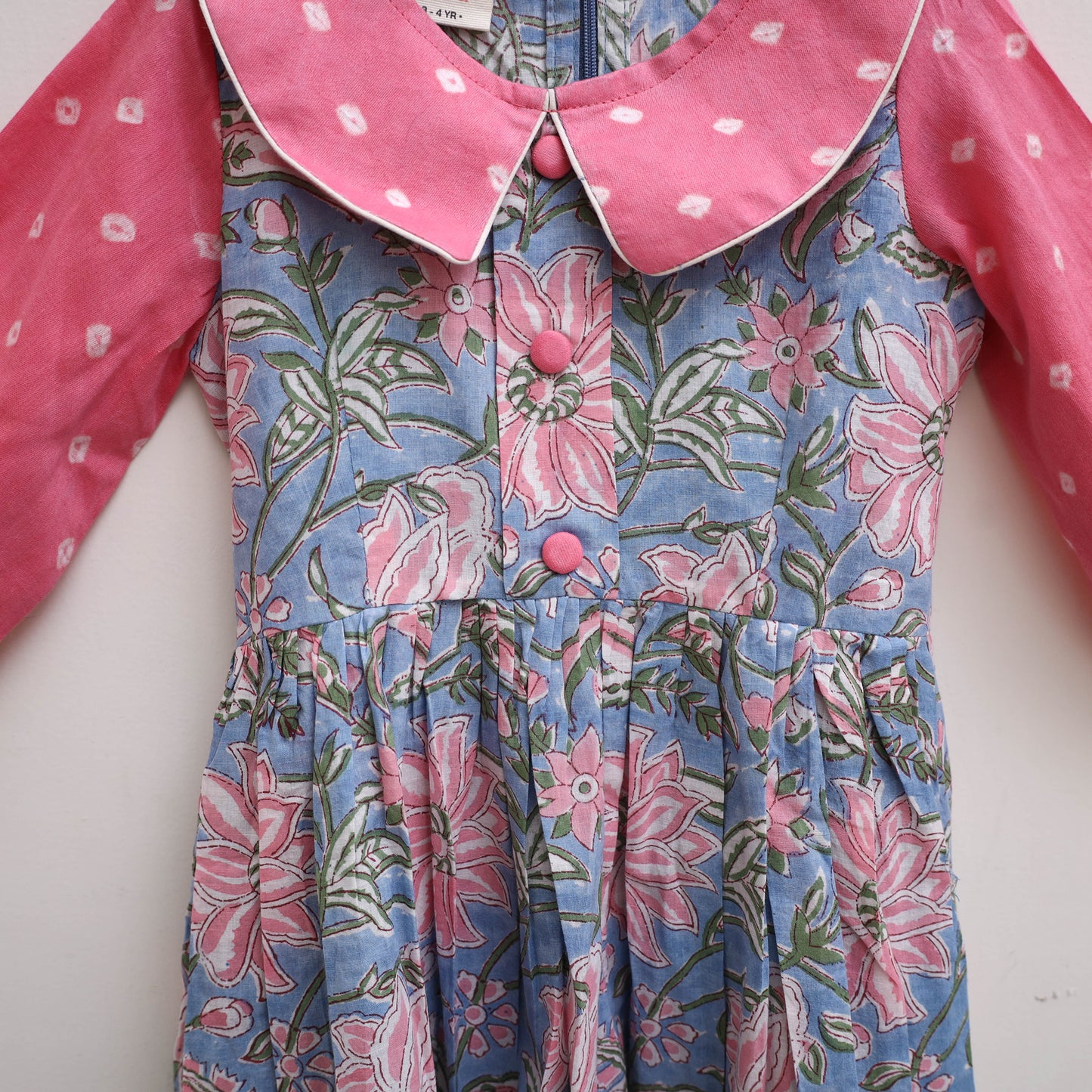 Pure Cotton Girls Frock Dress in Sanganeri Floral Print (3-4 Years) 11