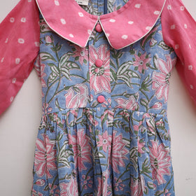 Pure Cotton Girls Frock Dress in Sanganeri Floral Print (3-4 Years) 11