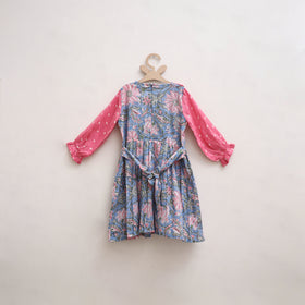 Pure Cotton Girls Frock Dress in Sanganeri Floral Print (3-4 Years) 11