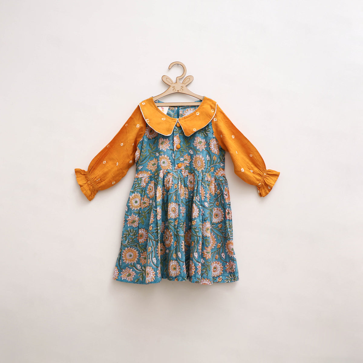 Pure Cotton Girls Frock Dress in Sanganeri Floral Print (3-4 Years) 12