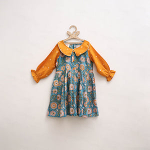 Yellow - Pure Cotton Girls Frock Dress in Sanganeri Floral Print (3-4 Years) 12
