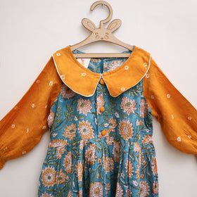 Pure Cotton Girls Frock Dress in Sanganeri Floral Print (3-4 Years) 12