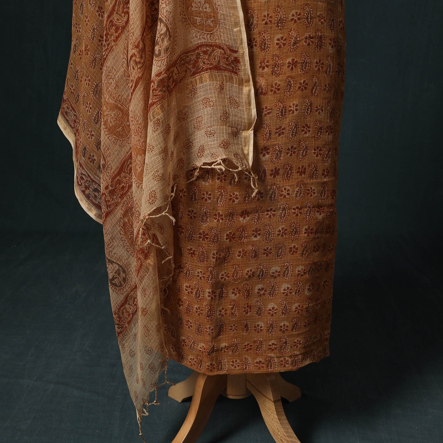 Pedana Kalamkari Block Print Kota Doria Cotton 2pc Unstitched Dress Material Kurta Set 47