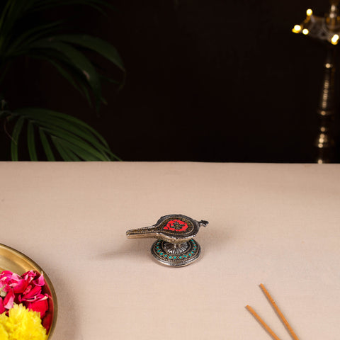 Tibetan Lamp Stone Work White Metal Incense Stick Holder 39