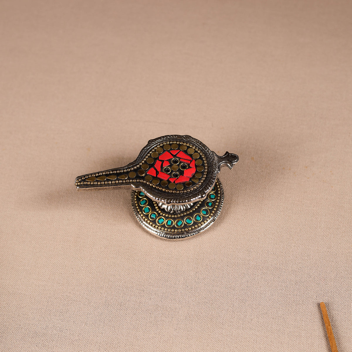 Tibetan Lamp Stone Work White Metal Incense Stick Holder 39