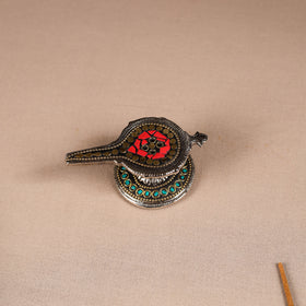 Tibetan Lamp Stone Work White Metal Incense Stick Holder 39