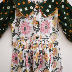 Pure Cotton Girls Frock Dress in Sanganeri Floral Print (3-4 Years) 14