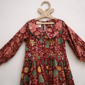 Pure Cotton Girls Frock Dress in Sanganeri Floral Print (3-4 Years) 15