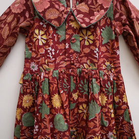 Pure Cotton Girls Frock Dress in Sanganeri Floral Print (3-4 Years) 15