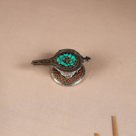 Tibetan Lamp Stone Work White Metal Incense Stick Holder 38