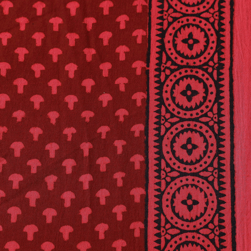 Red - Bagh Hand Block printed Cotton Fabric