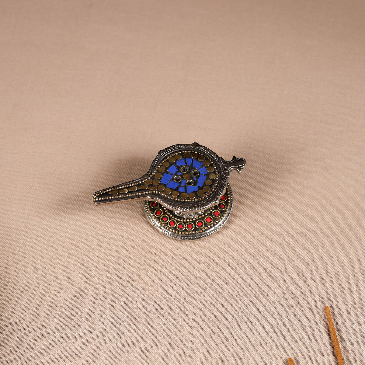 Tibetan lamp stone work white metal incense stick holder 37
