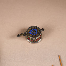 Tibetan lamp stone work white metal incense stick holder 37