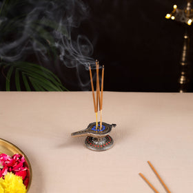 Tibetan lamp stone work white metal incense stick holder 37