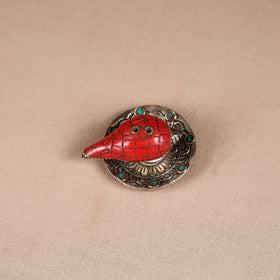 Tibetan shankh stone work white metal incense stick holder