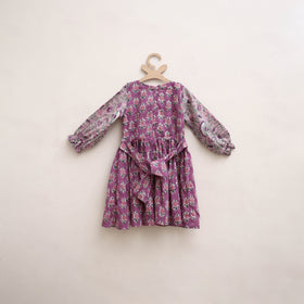 Pure Cotton Girls Frock Dress in Sanganeri Floral Print (3-4 Years) 18