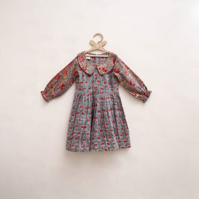 Pure Cotton Girls Frock Dress in Sanganeri Floral Print (3-4 Years) 19