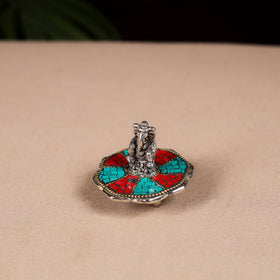 Tibetan ganesha stone work white metal incense stick holder