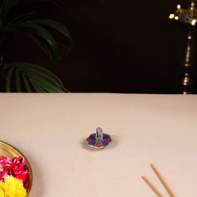 Tibetan Ganesha Stone Work White Metal Incense Stick Holder 16