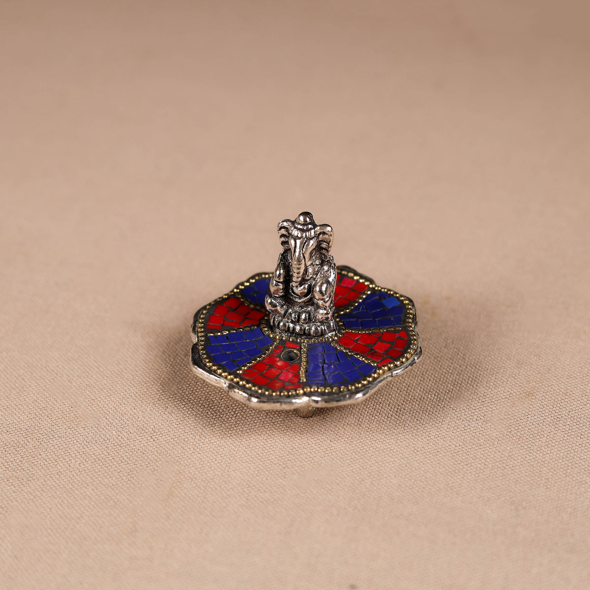 Tibetan Ganesha Stone Work White Metal Incense Stick Holder 16