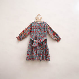 Pure Cotton Girls Frock Dress in Sanganeri Floral Print (3-4 Years) 19