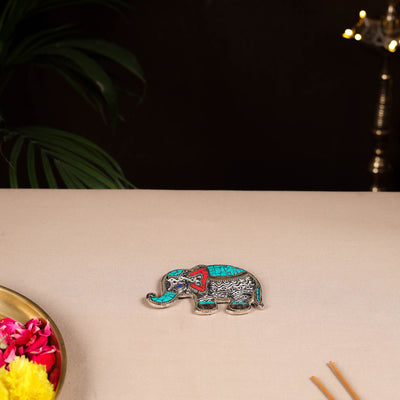 Tibetan Elephant Stone Work White Metal Incense Stick Holder 44