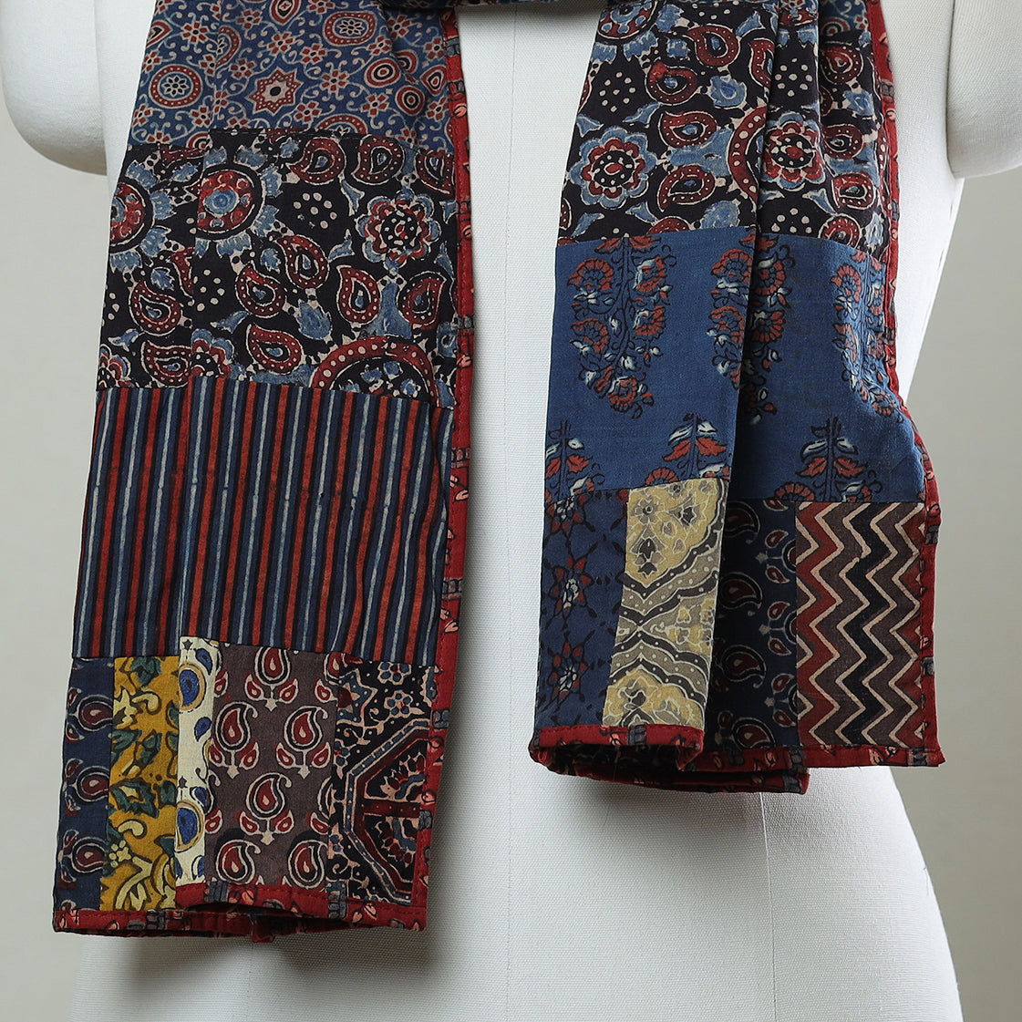 Multicolor - Patchwork Cotton Stole in Ajrakh Block Prints 02