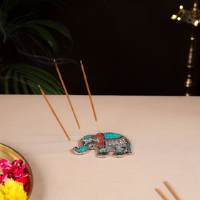Tibetan Elephant Stone Work White Metal Incense Stick Holder 44