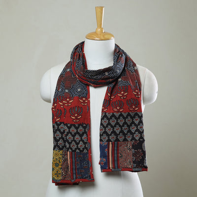 Multicolor - Patchwork Cotton Stole in Ajrakh Block Prints 03