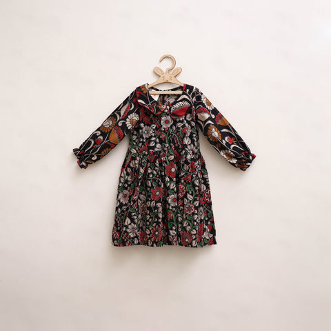 Black - Pure Cotton Girls Frock Dress in Kalamkari Print (3-4 Years) 21