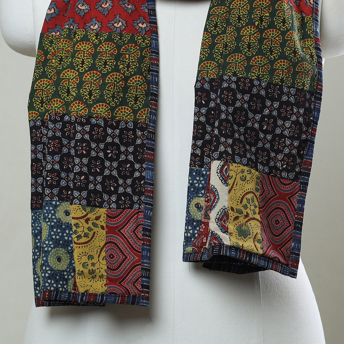 Multicolor - Patchwork Cotton Stole in Ajrakh Block Prints 04