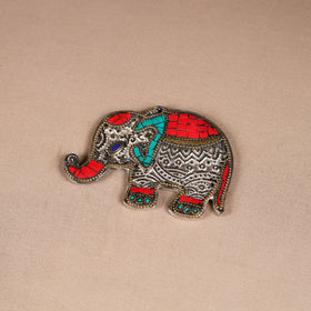 Tibetan Elephant Stone Work White Metal Incense Stick Holder 43